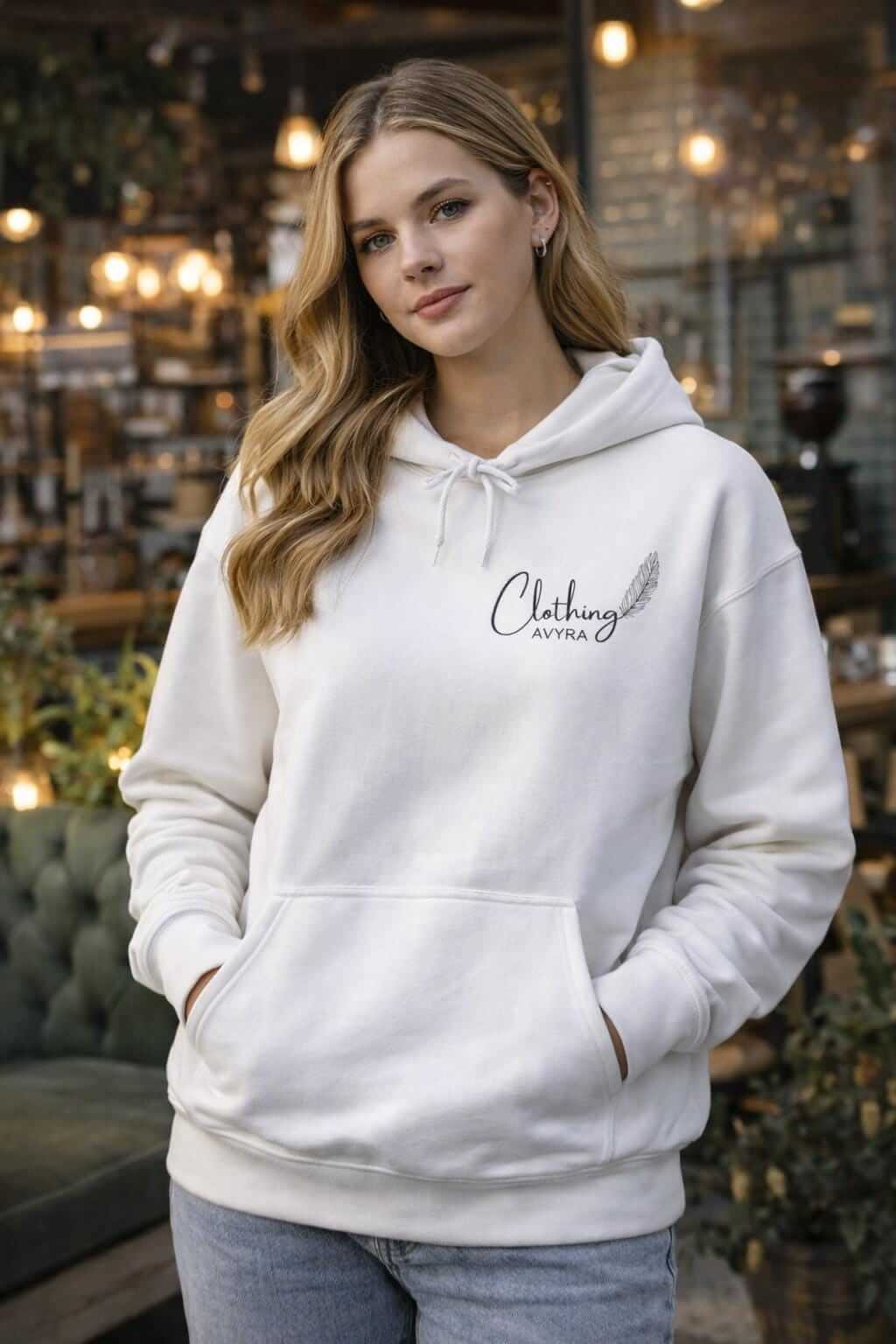 Avyron Clothing silent strength feather illustration minimalist script chest hoodie