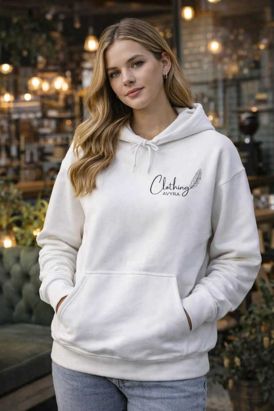 Avyron Clothing silent strength feather illustration minimalist script chest hoodie