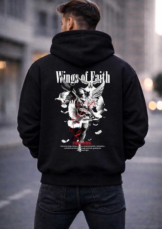 Avyron Clothing wing of death angel skull roses graphic hoodie back print