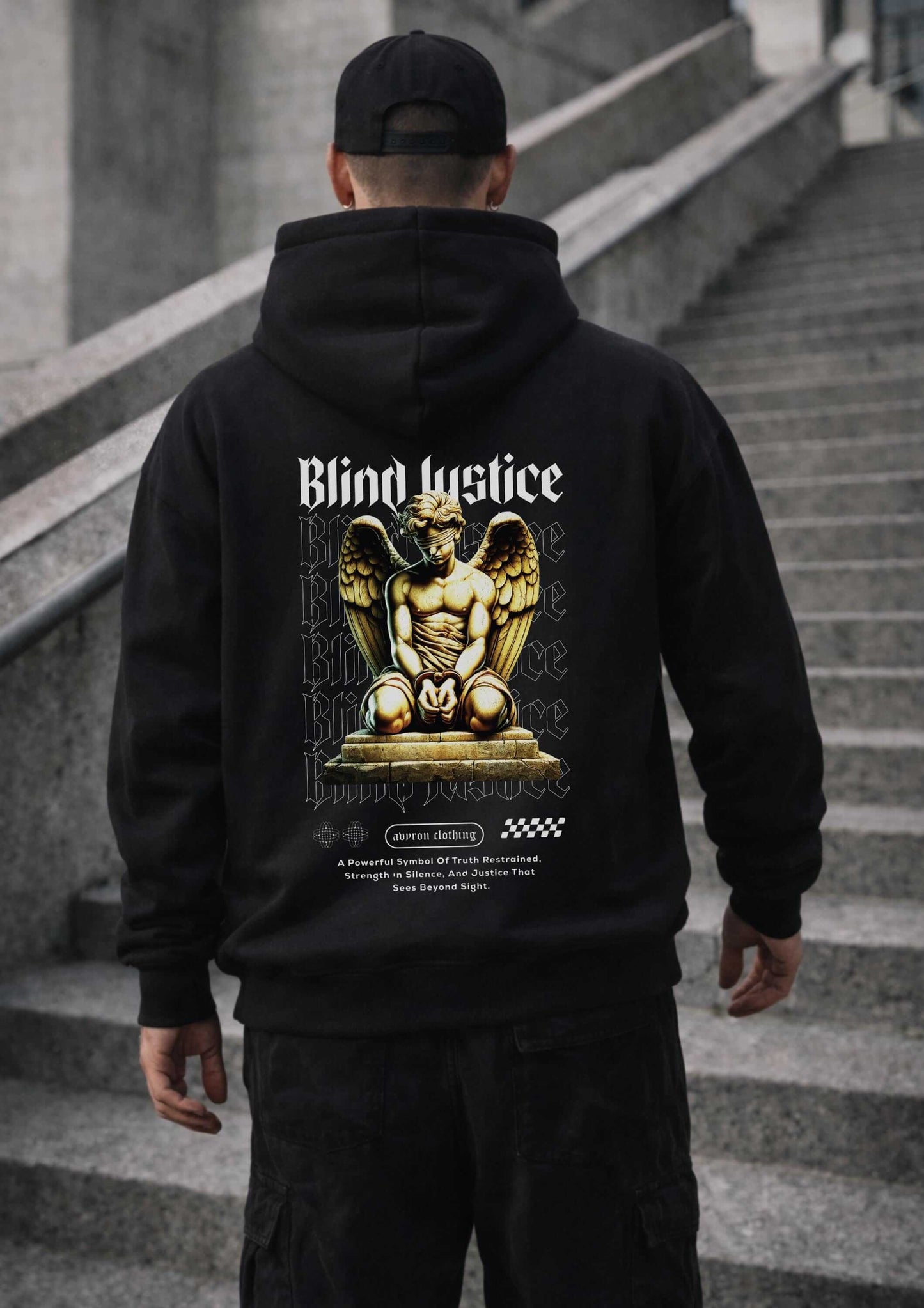 Avyron Clothing blind justice gargoyle graphic hoodie